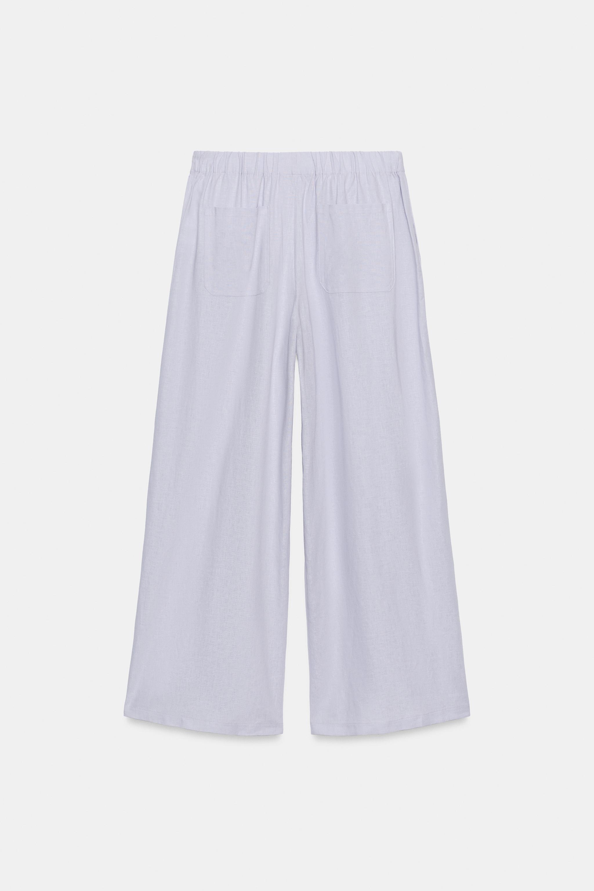 WIDE LEG PLEATED PANTS WITH LINEN
